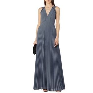 Reiss Sicily Pleated Sleeveless Lined Empire Waist Maxi Dress Slate Grey Blue